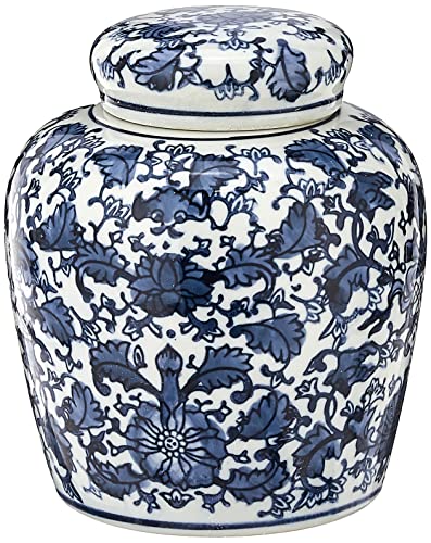 Blue & White Ceramic Ginger Jar with Lid