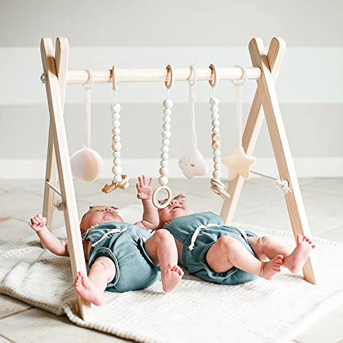 Wooden Baby Gym w/ 6 Gym Toys Foldable  Activity Center