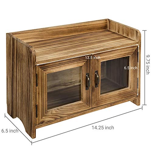 Rustic Dark Brown Wood Kitchen/Bathroom Counter Top Storage Cabinet w/ Glass Windows