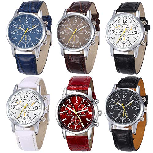 6 Pack Men's Leather Quartz Wrist Watch