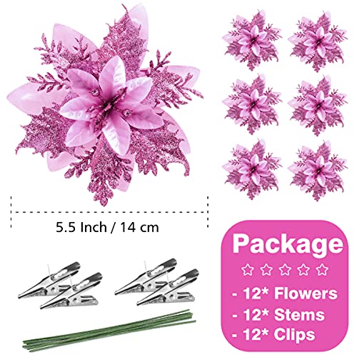 12Pcs Poinsettia Artificial Flowers for Christmas Ornaments