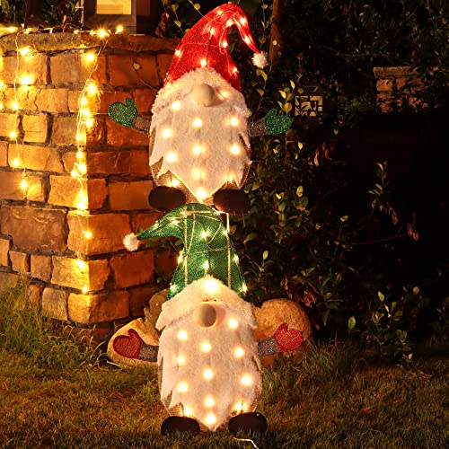 24 inch Set of 2 Lighted Christmas Tinsel Gnomes Decorations,