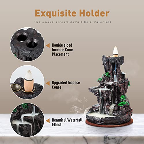 Dual Sided Mountain Waterfall Incense Burner w/ 120 Incense Cones+30 Incense Sticks