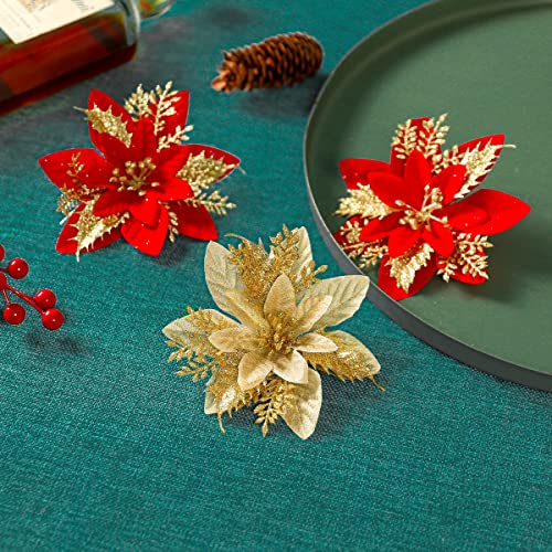 24pcs Poinsettia Artificial Christmas Flowers Decorations