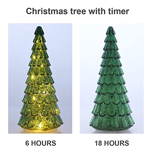 3 pcs Sparkling Glass Christmas Tree w/ LED Lights & Timer