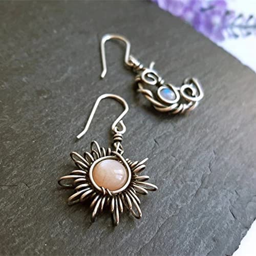 Boho Opal Sun & Moon Drop Dangle Earrings for Women