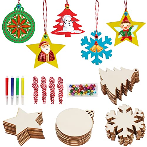 40pcs Unfinished 4 Styles Wooden Christmas Ornaments