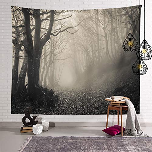 Horror Haunted Forest Tapestry Thick Mysterious Fog Gothic