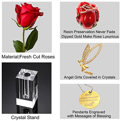 24k Gold Rose Valentines Day Gifts for Women (Crystal Angel Stand)