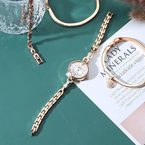 Elegant Rose Gold/Silver Watch & 3 Bracelets Set for Women