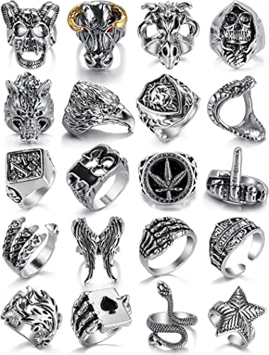 Vintage Silver Open Punk Rings for Men Women