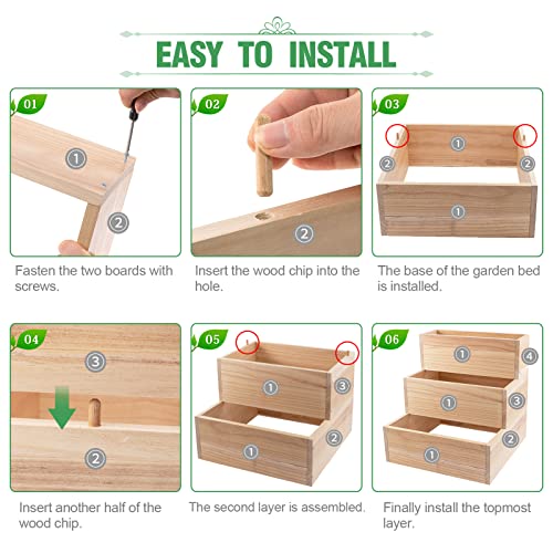 3 Tier Wooden Raised Plant Grow Box, 15.7" × 15.7" × 16.5" Elevated Planter