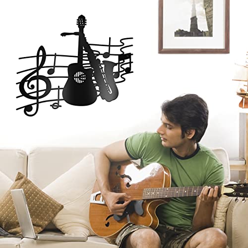 Music Metal Wall Art Decor - Guitar & Saxophone 15.75 x 14.17"