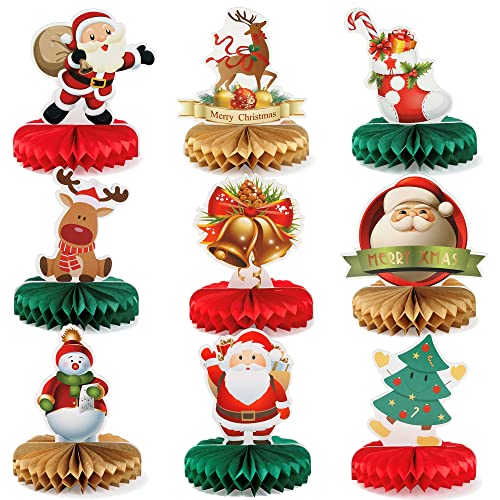 9 Pcs Christmas Table Decorations, Honeycomb Christmas Centerpieces Holiday Decor