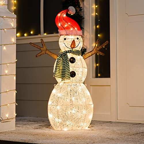 3.5ft 3D Cotton Snowman w/ Christmas Hat 80 LED Warm White