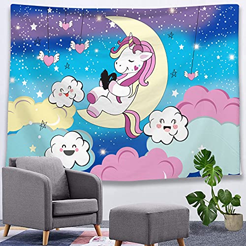 Cartoon Pink Unicorn Tapestry for Girls Bedroom Decoration (51.2"H x 59.1"W)