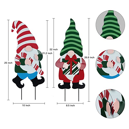 2 Pack Decorative Christmas Gnomes Garden Metal Stakes