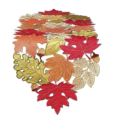 Fall Table Runner 54inches Long, Thanksgiving Harvest Cutwork Embroidered Table Runner 13in x 54in, Autumn Maple Leaves Table Decoration for Home Dining Kitchen Table