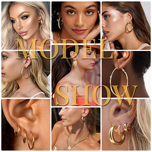 42 Pairs Gold Hoop Earrings Set for Women, Fashion Chunky Pearl Earrings Multipack Twisted Statement Earring