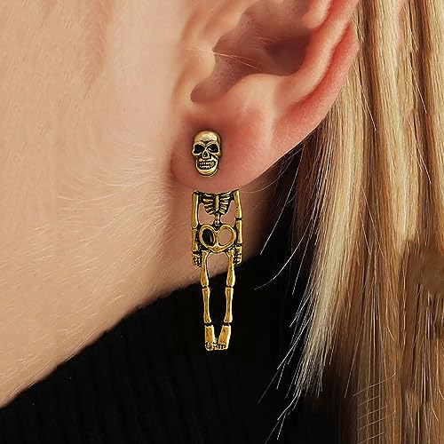 Gothic Skeleton Unique Earrings Punk Human Skull Funny Earrings Ghost Groom Bride Halloween Earrings