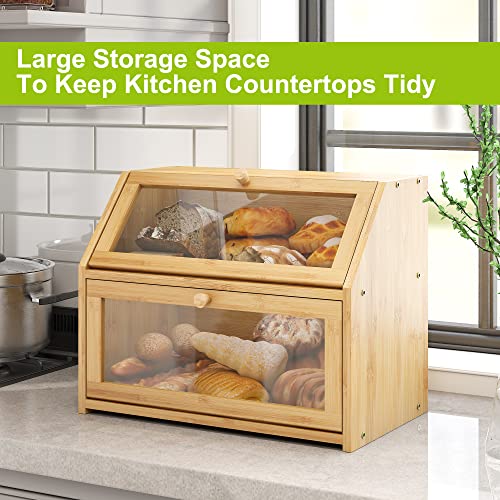 Bread Storage Box For Kitchen Countertop w/ Clear Window Double Layer