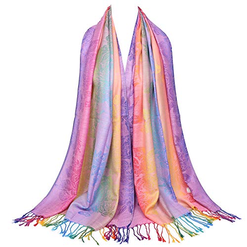 Colorful flowers Jacquard cotton pashmina Women Wrap Shawl tassels Scarves