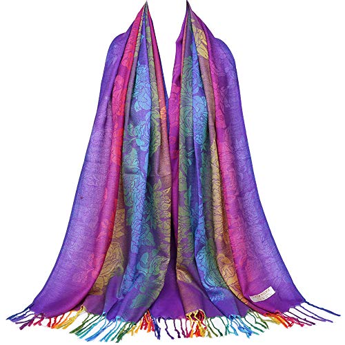 Colorful flowers Jacquard cotton pashmina Women Wrap Shawl tassels Scarves