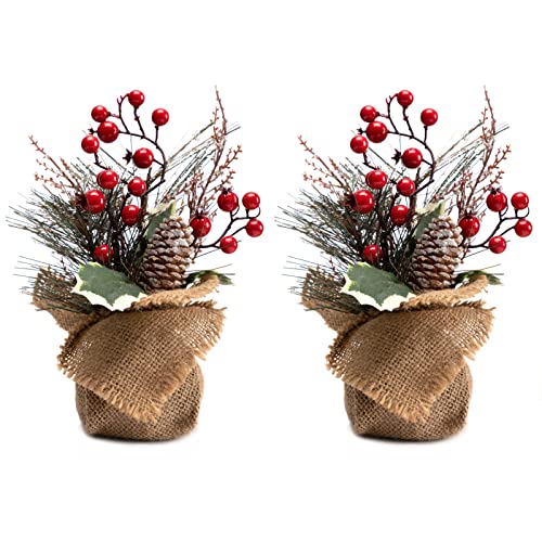 10-Inch Small Tabletop Christmas Tree with Red Berries