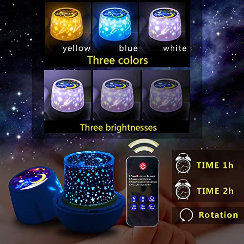 Remote Control Star Projector, w/ LED Timer, 360 Degree Rotating Planet Night Light