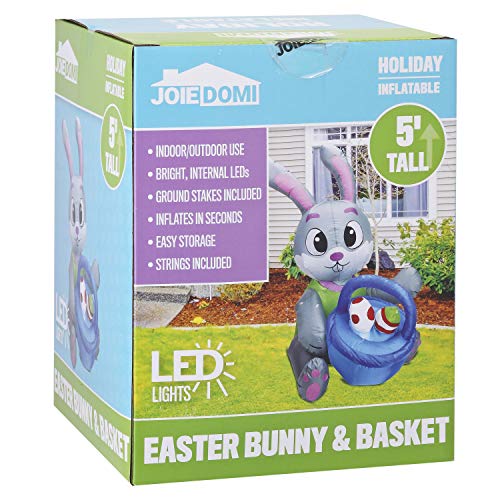 Easter Inflatable Decorations 5 ftl Easter Bunny & Basket w/ Build-in LEDs