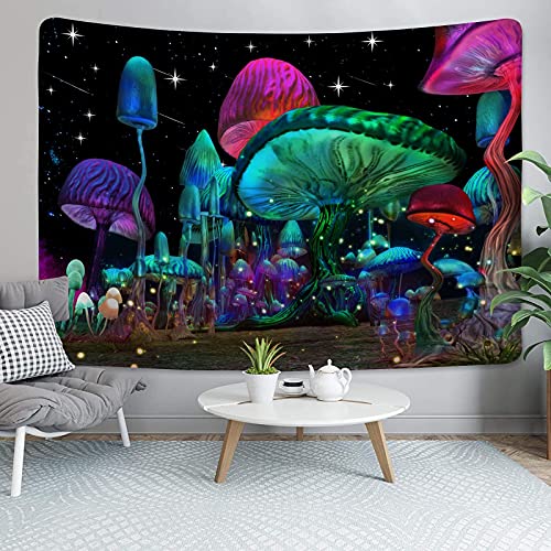 Psychedelic Mushroom Fantasy Waves Starry Sky Tapestry Trippy Wall Decoration