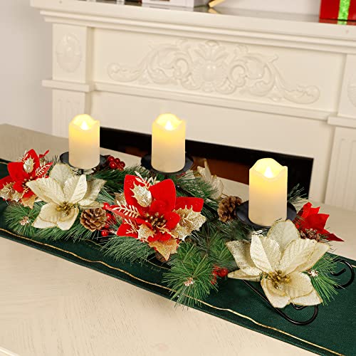 Christmas Poinsettia Candle Holder w/ 3 Candle Lights