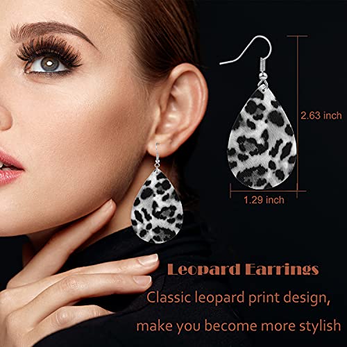 4 Pieces Women Leopard Jewelry Set French Beret Hat Leopard Leather Bracelet Earring Necklace