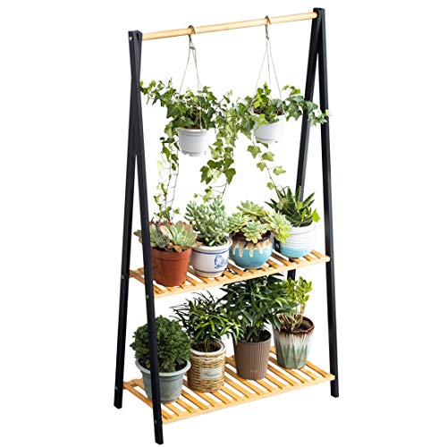 Bamboo 2-Tier Hanging Plant Stand Organizer