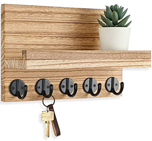 Key Holder for Wall, Decorative Key and Mail Holder with Shelf Has Large Key Hooks for Bags, Coats, Umbrella