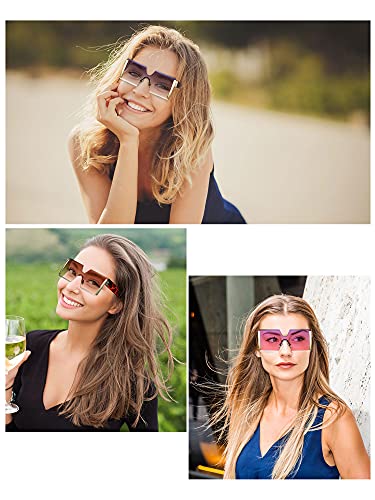 3 Pieces Oversized Square Sunglasses for Women Trendy Fashion Rimless Frame Glasses Transparent Eyewear