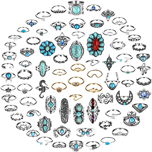 78 Pcs Vintage Turquoise Rings Set for Women