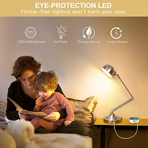 LED Desk Lamp w/ USB Charging Port, Swing Arm, Fully Dimmable, Eye-Caring