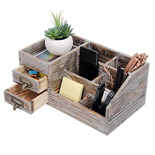 Rustic Wooden Desktop Organizer w/ 2 Tier Drawers