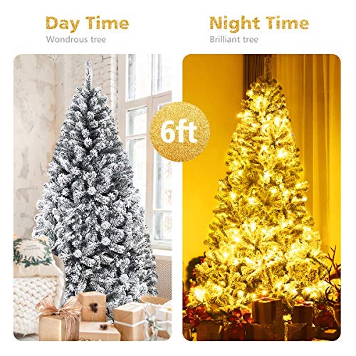 Artificial Christmas, Premium PVC Xmas Full, Flocked Snow Pine Tree with Solid Metal Stand, Ideal for Indoor and Outdoor (6FT),