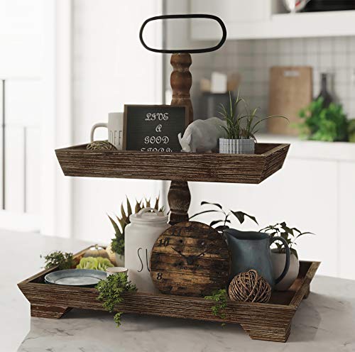 2 Tier  Wooden Farmhouse Tray Stand