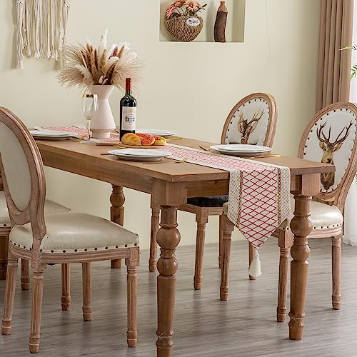 Table Runner, Boho Style with Tassels, Cotton & Linen, Farmhouse Home Decor for Living Room Dresser Scarfs