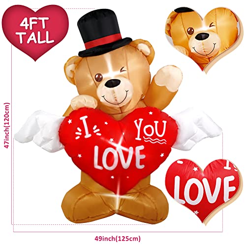 4FT Valentines Day Inflatable Bear w/ Love Heart, Lighted