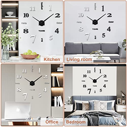 3D DIY Wall Clock Decor Sticker Mirror Frameless