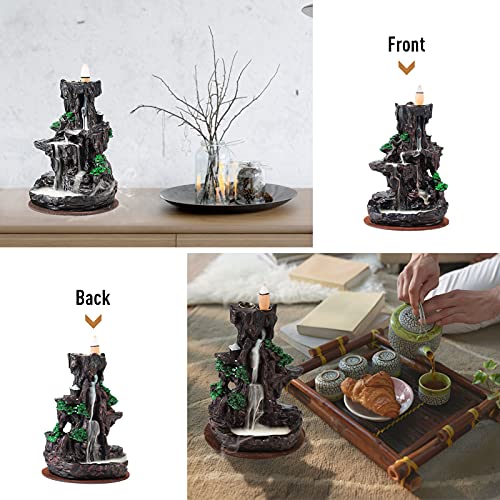 Dual Sided Mountain Waterfall Incense Burner w/ 120 Incense Cones+30 Incense Sticks