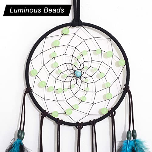 Blue Dream Catchers Handmade, Boho Traditional Circular Net for Wall Hanging Decor,