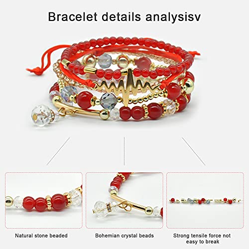 6 Sets Stackable Stretch Bracelets Multi-color Bohemian Bracelet Sets for Women