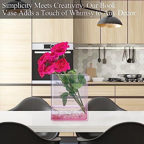 Book Vase for Flowers Home Décor,Artistic and Cultural Flavor Decorative Acrylic Clear Vase