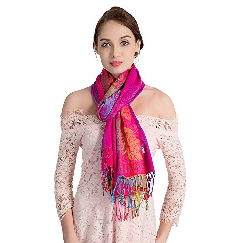 Colorful flowers Jacquard cotton pashmina Women Wrap Shawl tassels Scarves