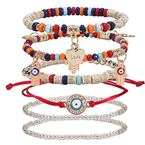 6 Set Bohemian Stretch Bracelets for Women